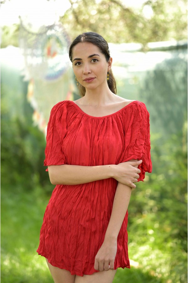 BÜRÜMCÜK KISA KOL BLUZ - KIRMIZI